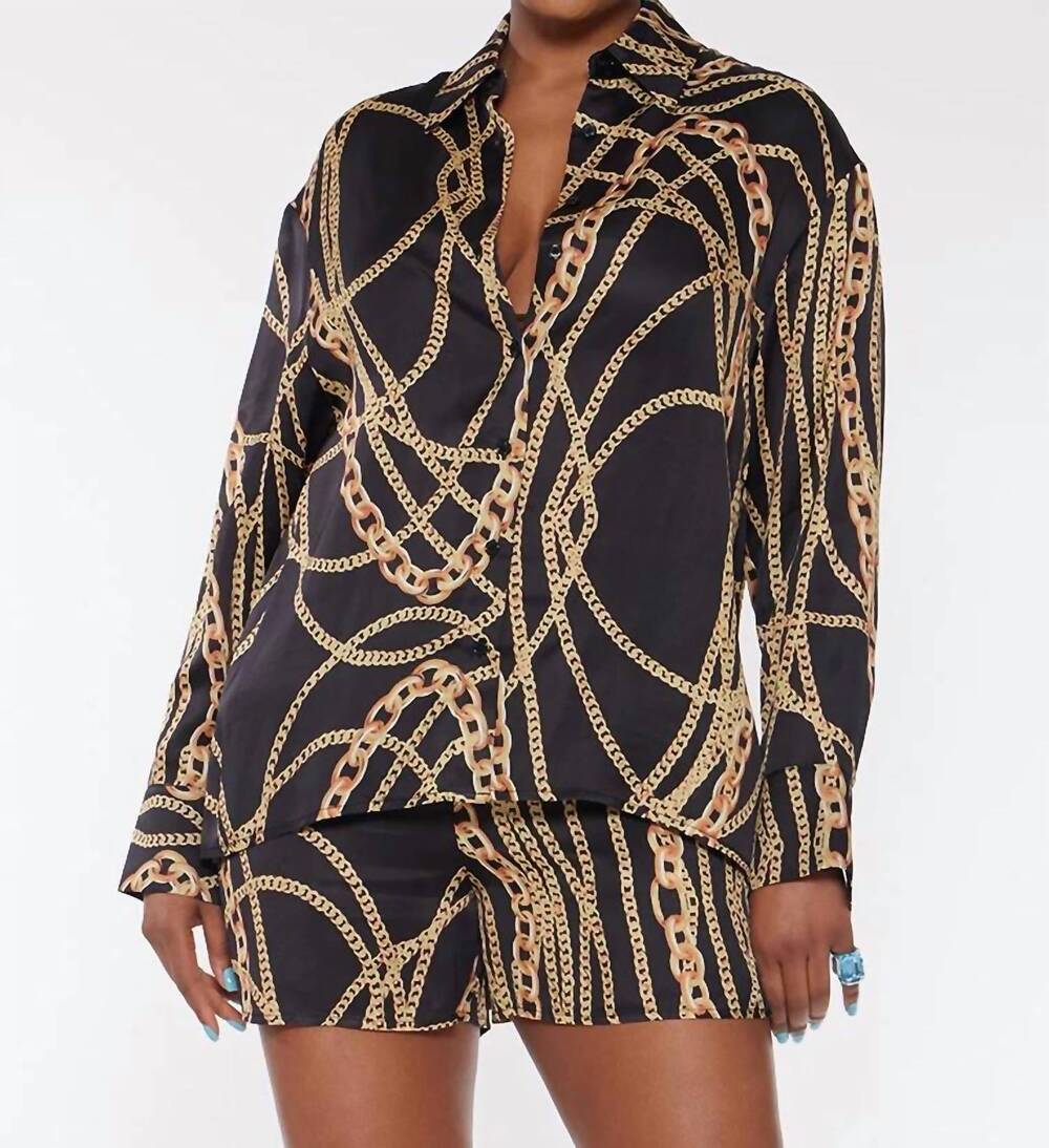 NEW CIRCULAR PATH long sleeve over sized shirt in black/gold chains